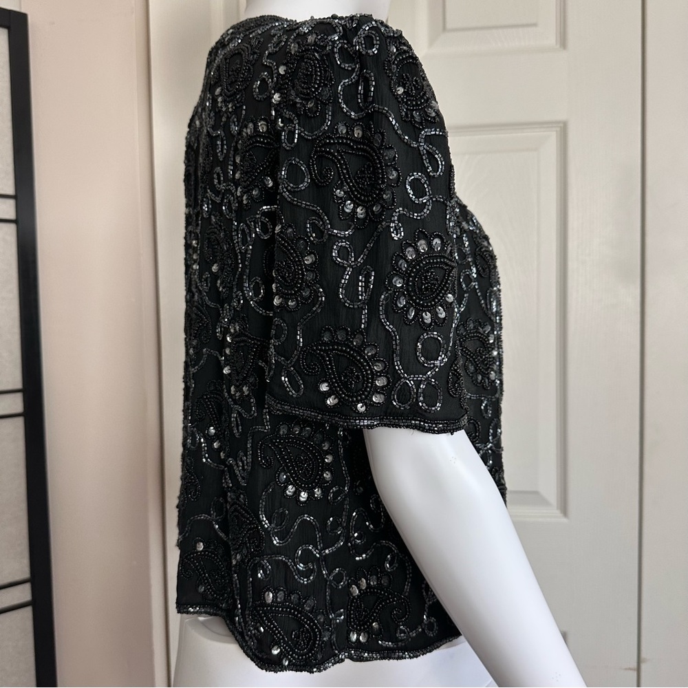 NWT Vintage Laurence Kazar Blazer Sequin Silk Beaded Beads Sequins Open Jacket M - Picture 9 of 17